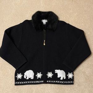 Beautiful 100% wool Eminent by Lisa zip front jacket/sweater size L